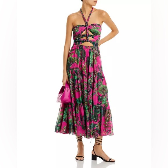 FARM Rio Vibrant Pink and Green Strapless Dress - Picture 1 of 15